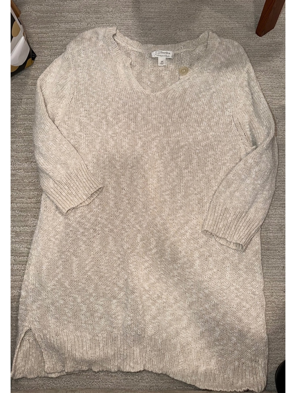 CJ Banks beige open knit top
